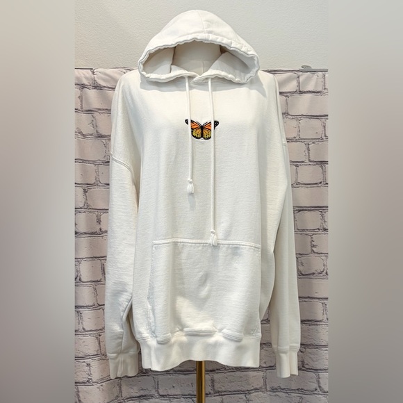 Brandy Melville Tops - Brandy Melville :XL White Women's Butterfly Embroidered Hoodie